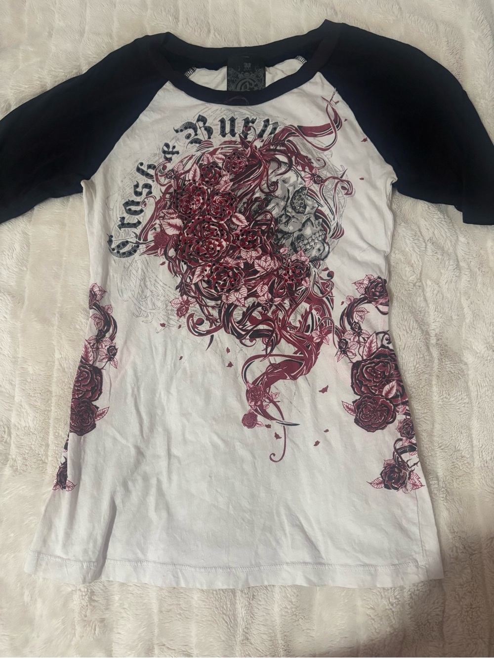 Graphic Tee with Cherry Rose Skull Print